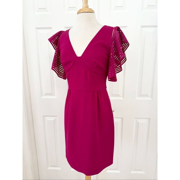 Trina Turk Womens Loganberry Glowing V-Neck Flutter Sleeve Dress Size 6 - Picture 1 of 7